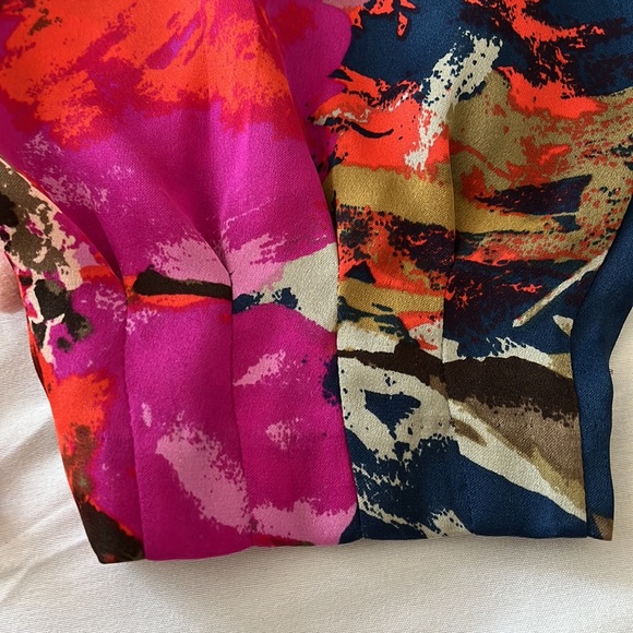 Trina Turk Red Blue Puff Sleeve Floral Silk Dress - Picture 6 of 6